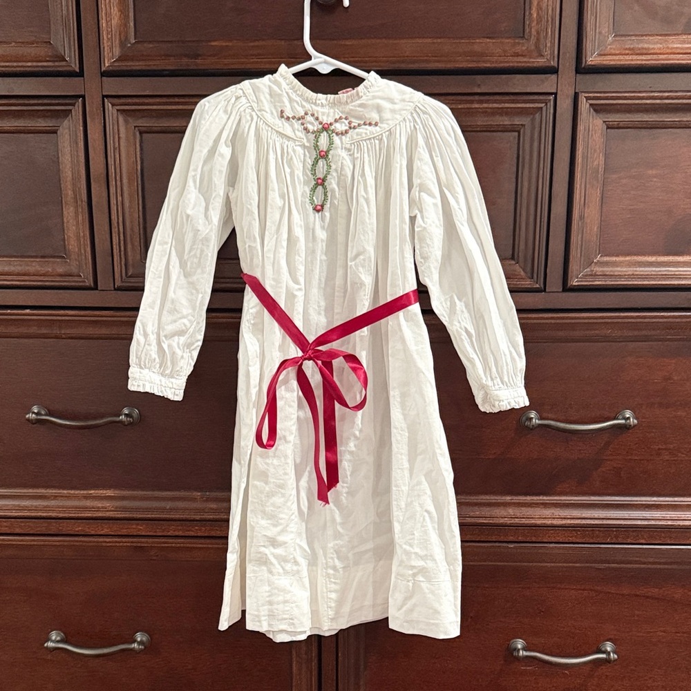 Embroidered White Dress with burgundy Accents